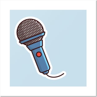 Microphone Sticker for broadcast and show vector illustration. Technology object icon concept. Musical element for singing sticker design logo. Posters and Art